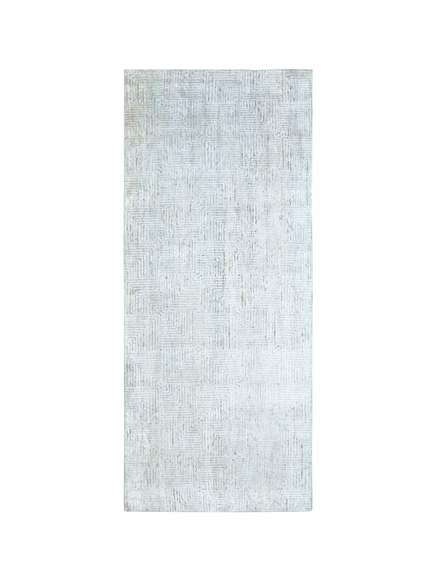 Grey and Silver Silk and Wool Modern Pattern Handknotted 4.2x9.10Ft 127x300Cms Area Rug