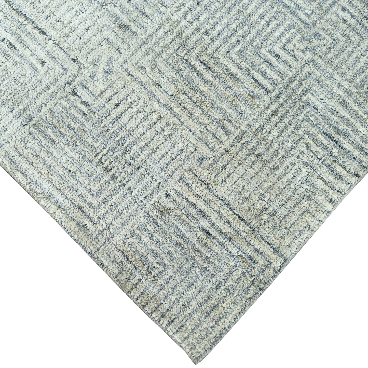 Grey and Silver Silk and Wool Modern Pattern Handknotted 4.2x9.10Ft 127x300Cms Area Rug