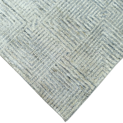 Grey and Silver Silk and Wool Modern Pattern Handknotted 4.2x9.10Ft 127x300Cms Area Rug