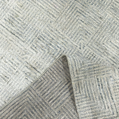 Grey and Silver Silk and Wool Modern Pattern Handknotted 4.2x9.10Ft 127x300Cms Area Rug
