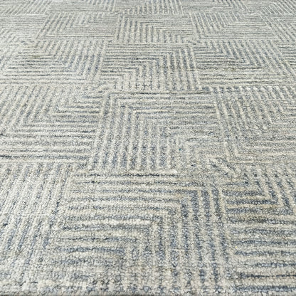 Grey and Silver Silk and Wool Modern Pattern Handknotted Area Rug