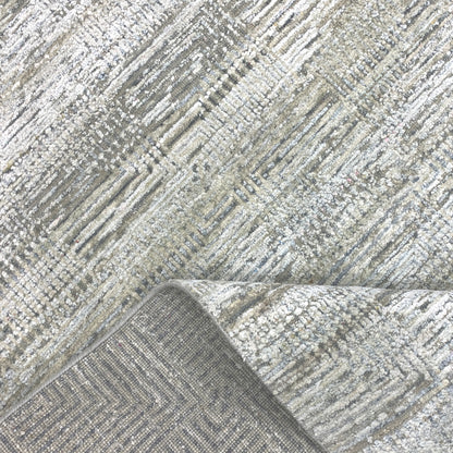 Grey and Silver Silk and Wool Modern Pattern Handknotted Area Rug