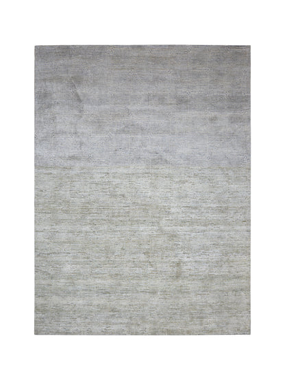 Grey and Silver Silk Wool Modern Pattern Handknotted Area Rug