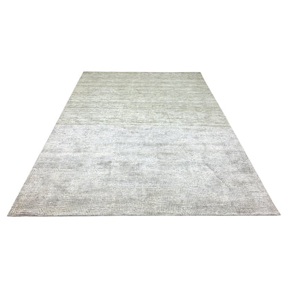 Grey and Silver Silk Wool Modern Pattern Handknotted Area Rug