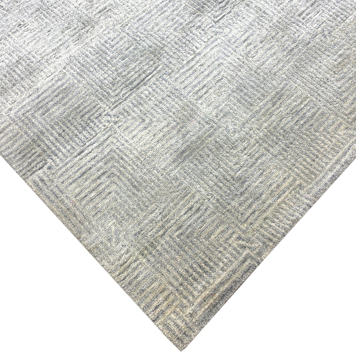 Grey and Silver Silk Wool Modern Pattern Handknotted Area Rug