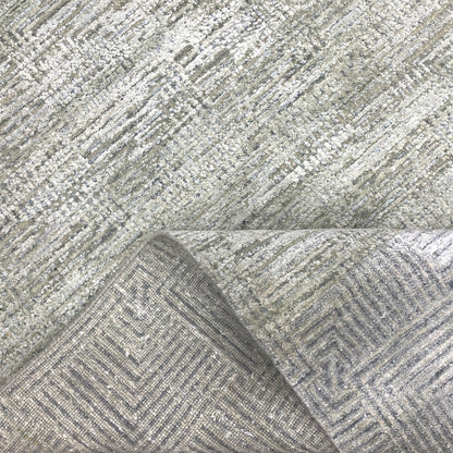 Grey and Silver Silk Wool Modern Pattern Handknotted Area Rug