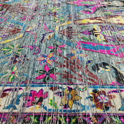 Multy Sari Silk, Silk Wool Oxidized Transitional Handknotted 7.11x10.1Ft 240x338Cms Area Rug