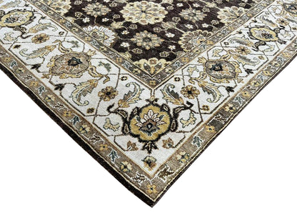 Ivory and Brown, Pure Silk Zero Pile Traditional Handknotted 8.0x10.0Ft 245x305Cms Area Rug
