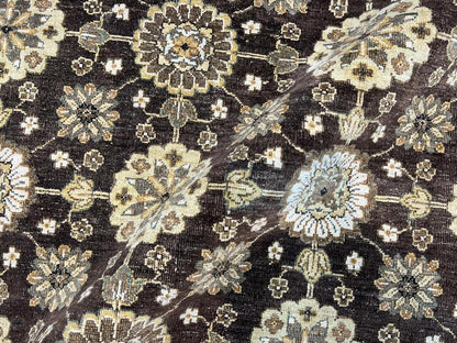 Ivory and Brown, Pure Silk Zero Pile Traditional Handknotted 8.0x10.0Ft 245x305Cms Area Rug