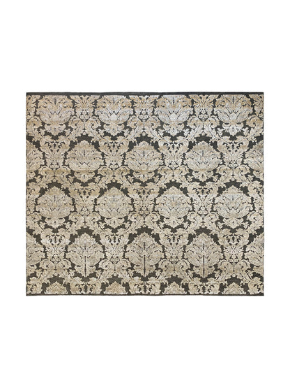 Grey and Gold, Silk and Wool Oxidized Assorted Transitional Handknotted 7.11x8.0Ft 243x245Cms Area Rug