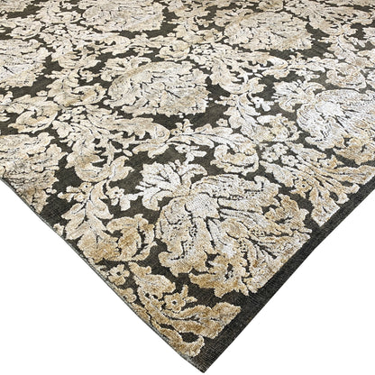 Grey and Gold, Silk and Wool Oxidized Assorted Transitional Handknotted 7.11x8.0Ft 243x245Cms Area Rug