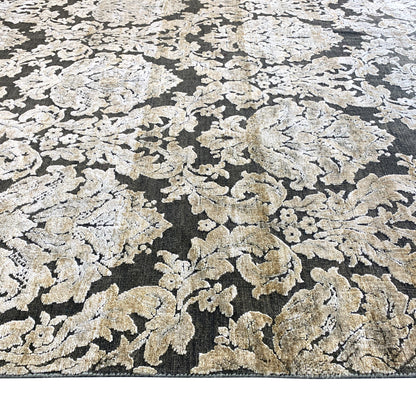 Grey and Gold, Silk and Wool Oxidized Assorted Transitional Handknotted 7.11x8.0Ft 243x245Cms Area Rug