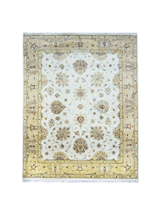 Mughal Darbar Ivory Beige and Camel Traditional Pure Wool Handknotted Area Rug