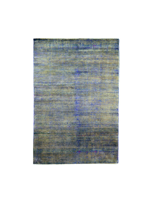 Blue Pure Sari Silk Handknotted Modern Area Rug