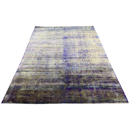 Blue Pure Sari Silk Handknotted Modern Area Rug