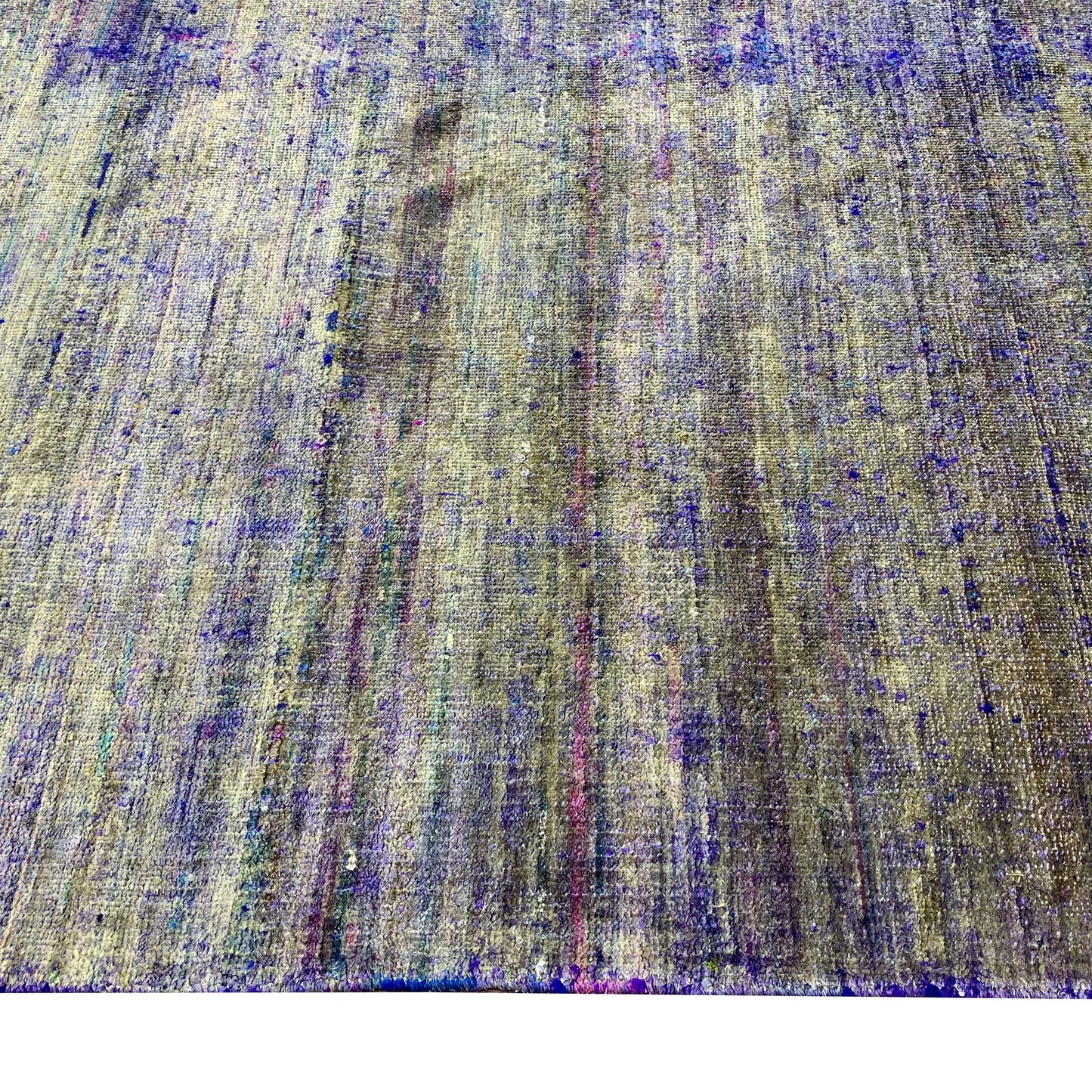 Blue Pure Sari Silk Handknotted Modern Area Rug