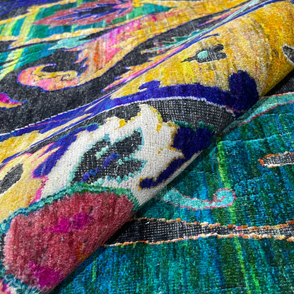 ONE OF A KIND Black and Green, Sari Silk + Silk Wool Oxidized Transitional Bidzar Handknotted 11.11x15.3ft 364x464Cms Area Rug
