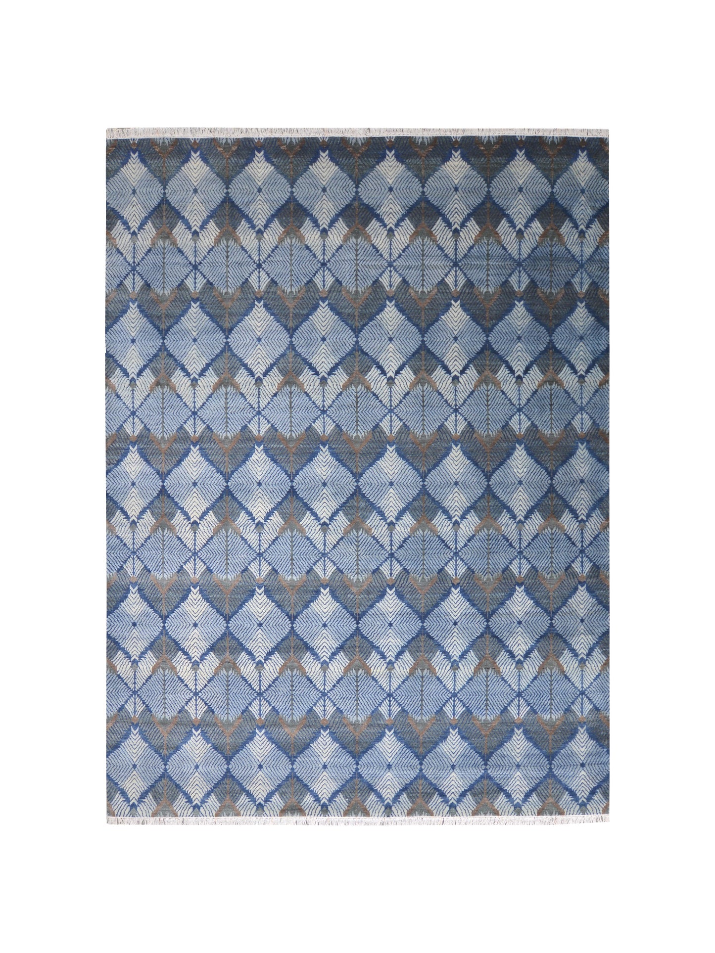 Blue and Brown, Pure Wool Carved Pile Modern Handknotted 9.0x12.0Ft 275x365Cms Area Rug