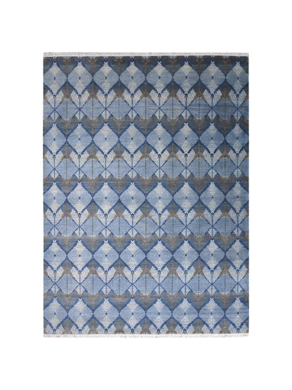 Blue and Brown, Pure Wool Carved Pile Modern Handknotted 9.0x12.0Ft 275x365Cms Area Rug