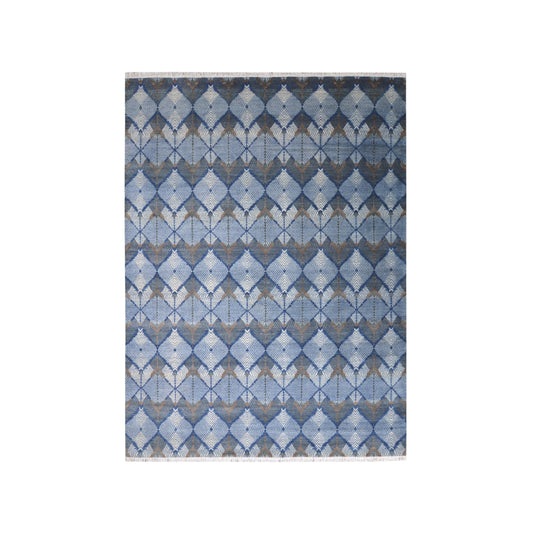 Blue and Brown, Pure Wool Carved Pile Modern Handknotted 9.0x12.0Ft 275x365Cms Area Rug