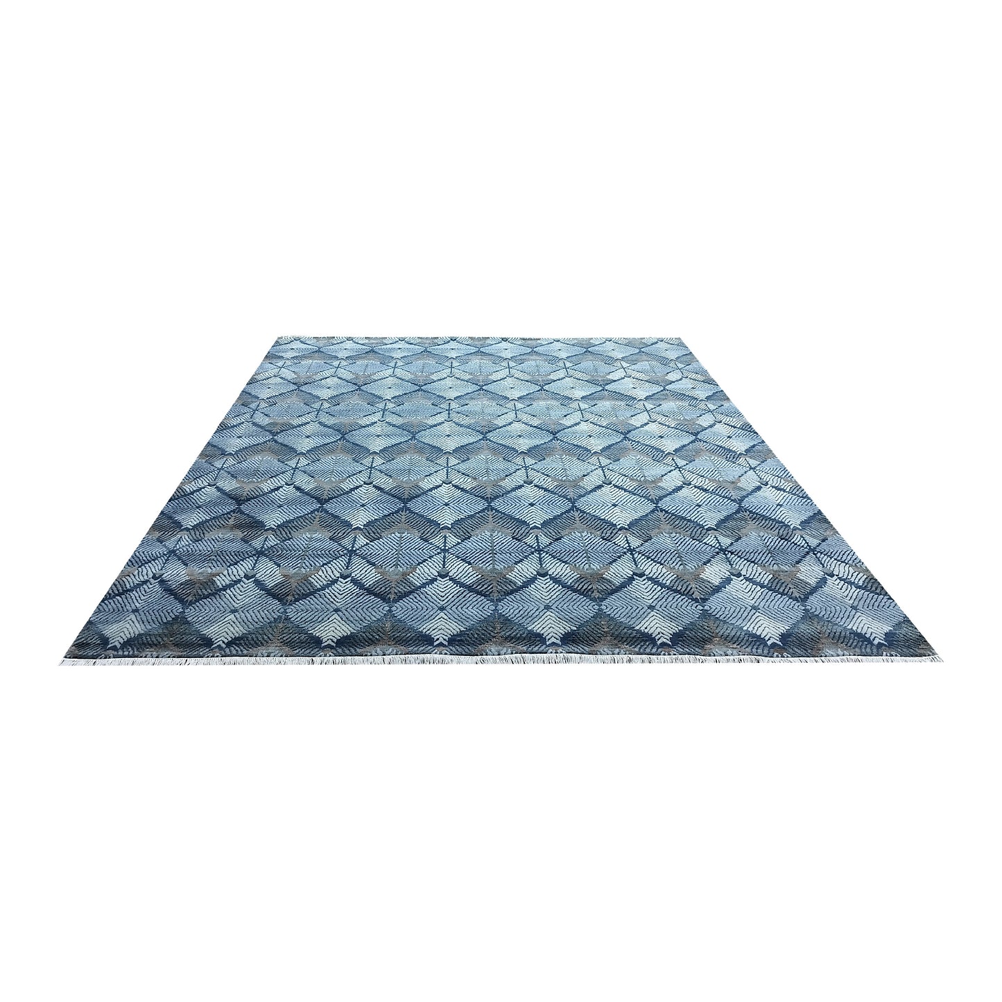 Blue and Brown, Pure Wool Carved Pile Modern Handknotted 9.0x12.0Ft 275x365Cms Area Rug