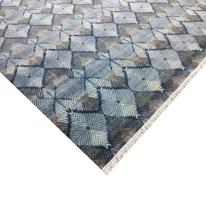 Blue and Brown, Pure Wool Carved Pile Modern Handknotted 9.0x12.0Ft 275x365Cms Area Rug