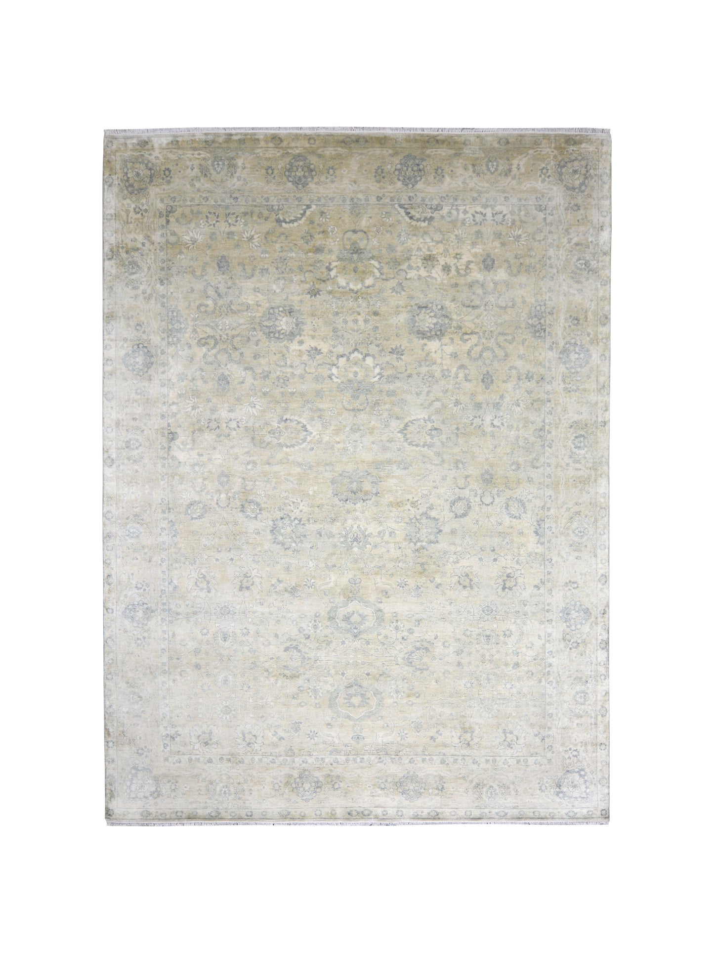 Ivory Grey, Blended Silk Transitional Persian Handknotted 8.11x12.0Ft 269x365Cms Area Rug