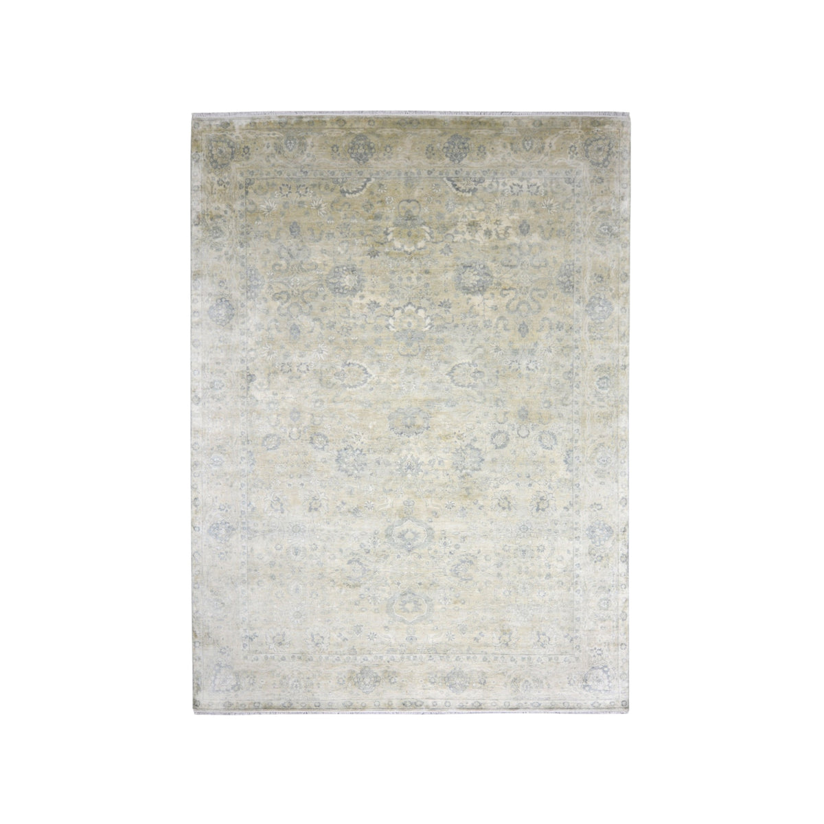 Ivory Grey, Blended Silk Transitional Persian Handknotted 8.11x12.0Ft 269x365Cms Area Rug
