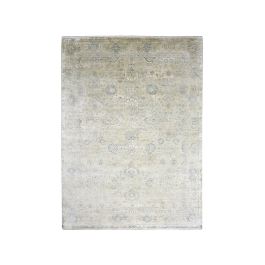 Ivory Grey, Blended Silk Transitional Persian Handknotted 8.11x12.0Ft 269x365Cms Area Rug