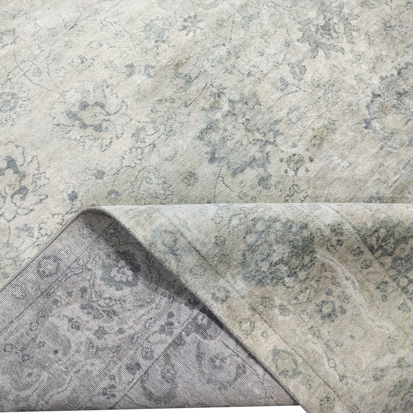 Ivory Grey, Blended Silk Transitional Persian Handknotted 8.11x12.0Ft 269x365Cms Area Rug