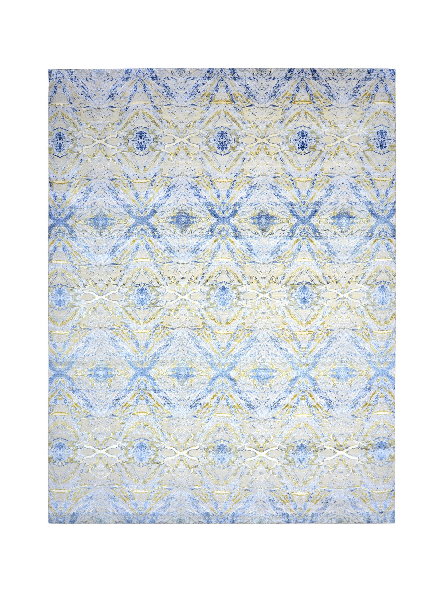 Blue Multy, Silk Wool Modern Abstract Handknotted 9.1x12.0Ft 276x365Cms Area Rug