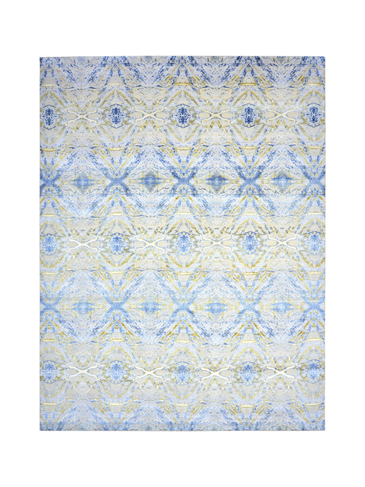 Blue Multy, Silk Wool Modern Abstract Handknotted 9.1x12.0Ft 276x365Cms Area Rug