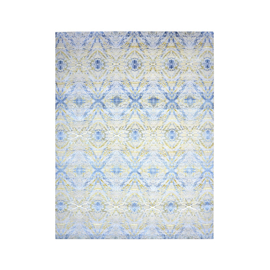Blue Multy, Silk Wool Modern Abstract Handknotted 9.1x12.0Ft 276x365Cms Area Rug
