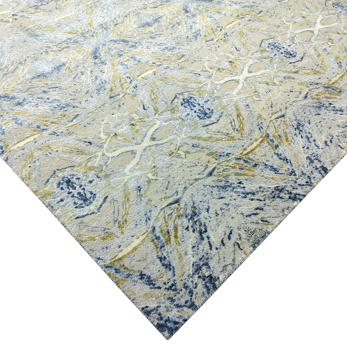 Blue Multy, Silk Wool Modern Abstract Handknotted 9.1x12.0Ft 276x365Cms Area Rug