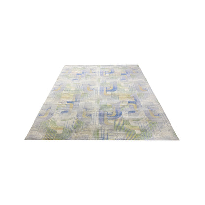 Gold and Blue, Pure Silk Modern Geometrical Handknotted 9.1x12.3ft 276x373Cms Area Rug