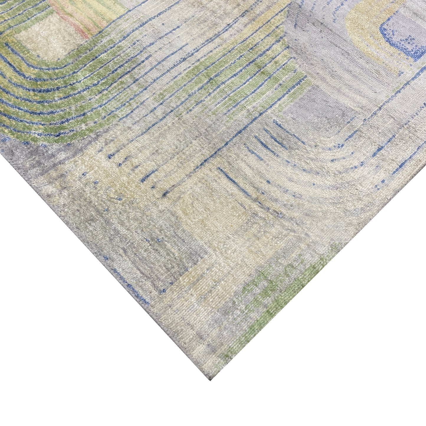 Gold and Blue, Pure Silk Modern Geometrical Handknotted 9.1x12.3ft 276x373Cms Area Rug
