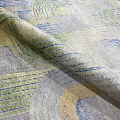 Gold and Blue, Pure Silk Modern Geometrical Handknotted 9.1x12.3ft 276x373Cms Area Rug