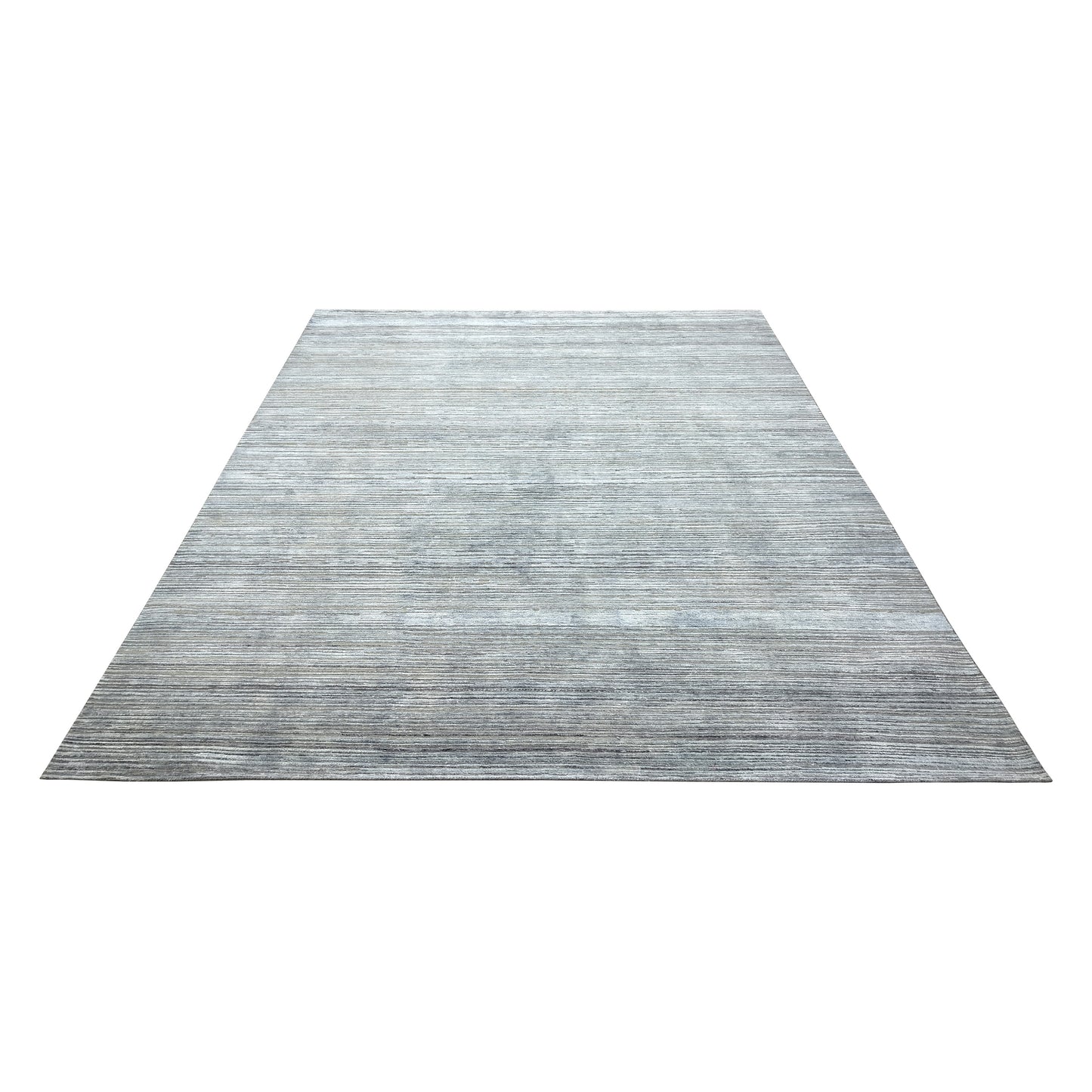 Grey and Blue Silk and Wool Modern Textured Handknotted Area Rug