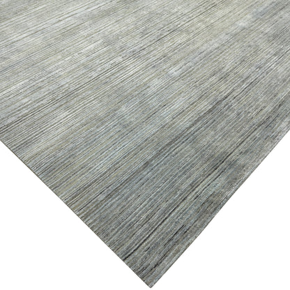 Grey and Blue Silk and Wool Modern Textured Handknotted Area Rug