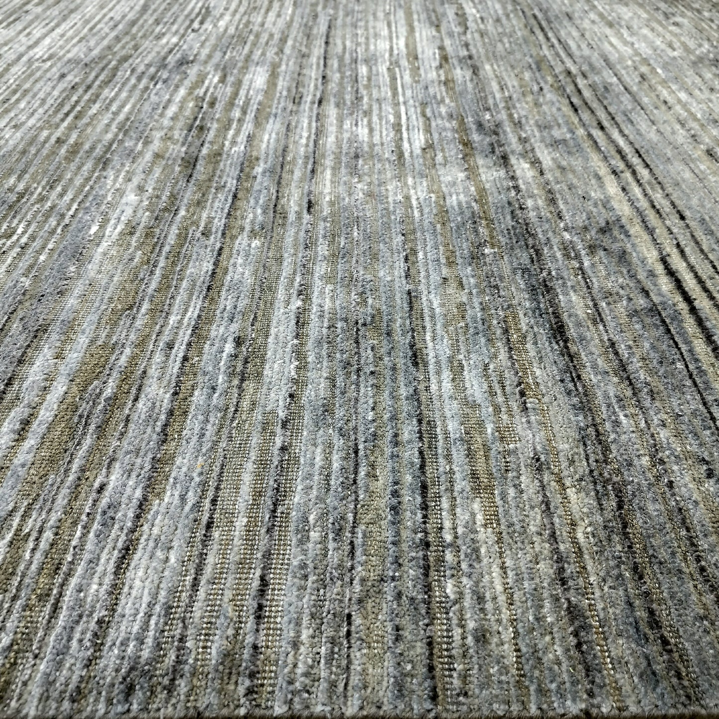 Grey and Blue Silk and Wool Modern Textured Handknotted Area Rug