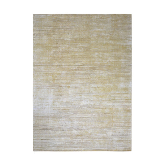 Gold Brown, Silk and Carved Wool Textured Modern Handknotted 11.11x15.1Ft 362x460Cms Area Rug