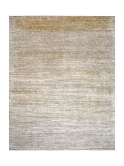 Gold Brown, Silk Wool Textured Modern Handknotted 11.11x15.1Ft 362x460Cms Area Rug