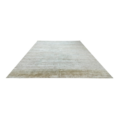 Gold Brown, Silk Wool Textured Modern Handknotted 11.11x15.1Ft 362x460Cms Area Rug