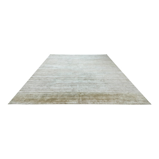 Gold Brown, Silk Wool Textured Modern Handknotted 11.11x15.1Ft 362x460Cms Area Rug