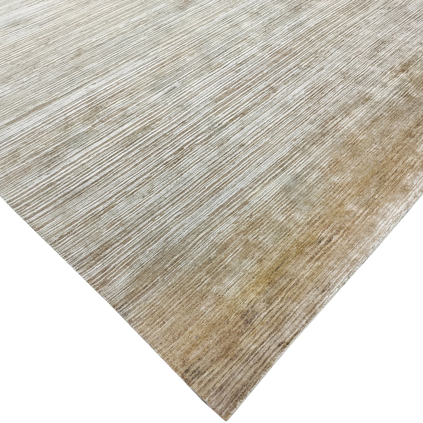 Gold Brown, Silk Wool Textured Modern Handknotted 11.11x15.1Ft 362x460Cms Area Rug