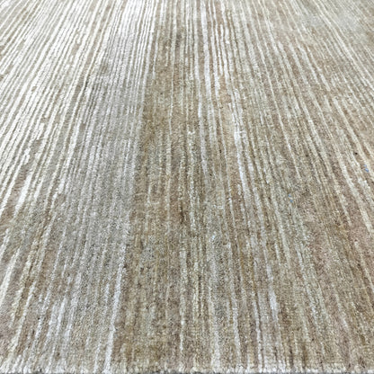 Gold Brown, Silk Wool Textured Modern Handknotted 11.11x15.1Ft 362x460Cms Area Rug