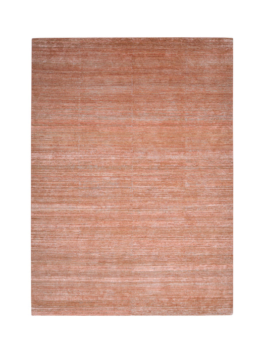 Rust Silk and Wool Modern Textured Handknotted Area Rug