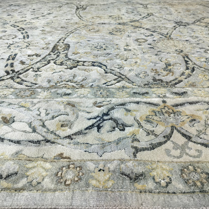 Crown Ivory, Blue, Grey and Multy Blended Silk Traditional Persian Handknotted Area Rug