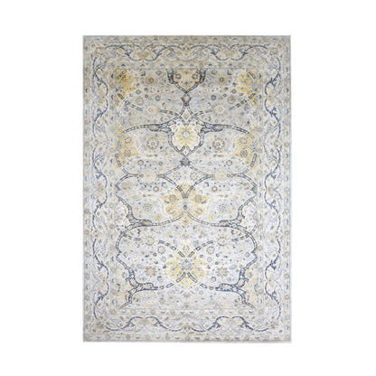 Crown Ivory, Blue, Grey and Multy Blended Silk Traditional Persian Handknotted 9.11x14.8Ft 304x448Cms Area Rug