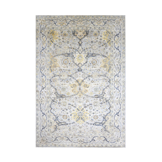 Crown Ivory, Blue, Grey and Multy Blended Silk Traditional Persian Handknotted 9.11x14.8Ft 304x448Cms Area Rug